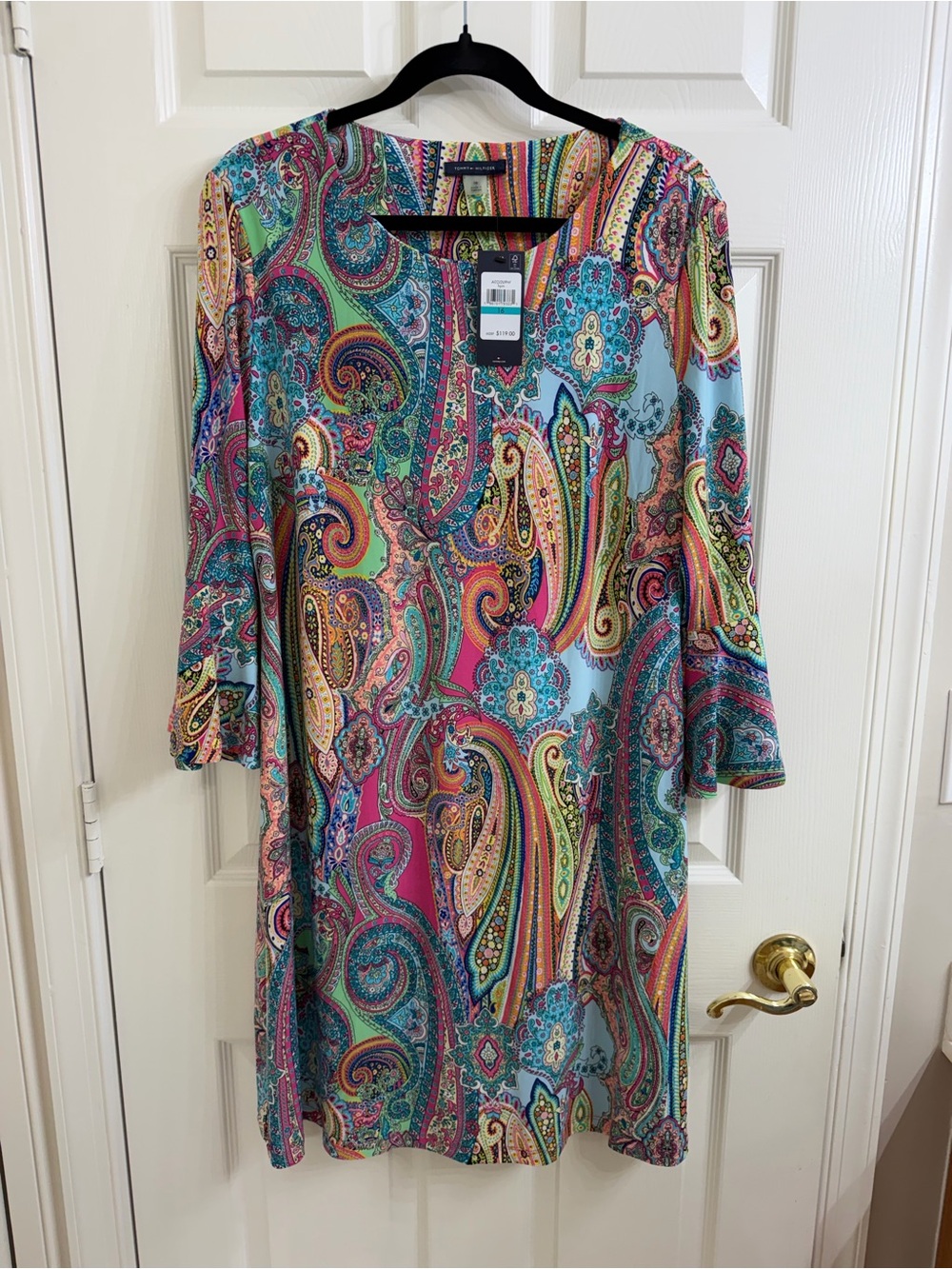 Tommy Hilfiger Paisley Print Shift Dress in Multi-Color Size 16